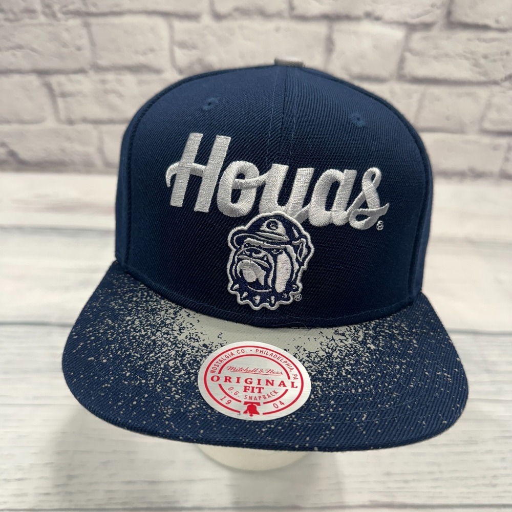 NWT Georgetown Hoyas Snapback Hat Mitchell Ness Blue Gray Spray Splatter College